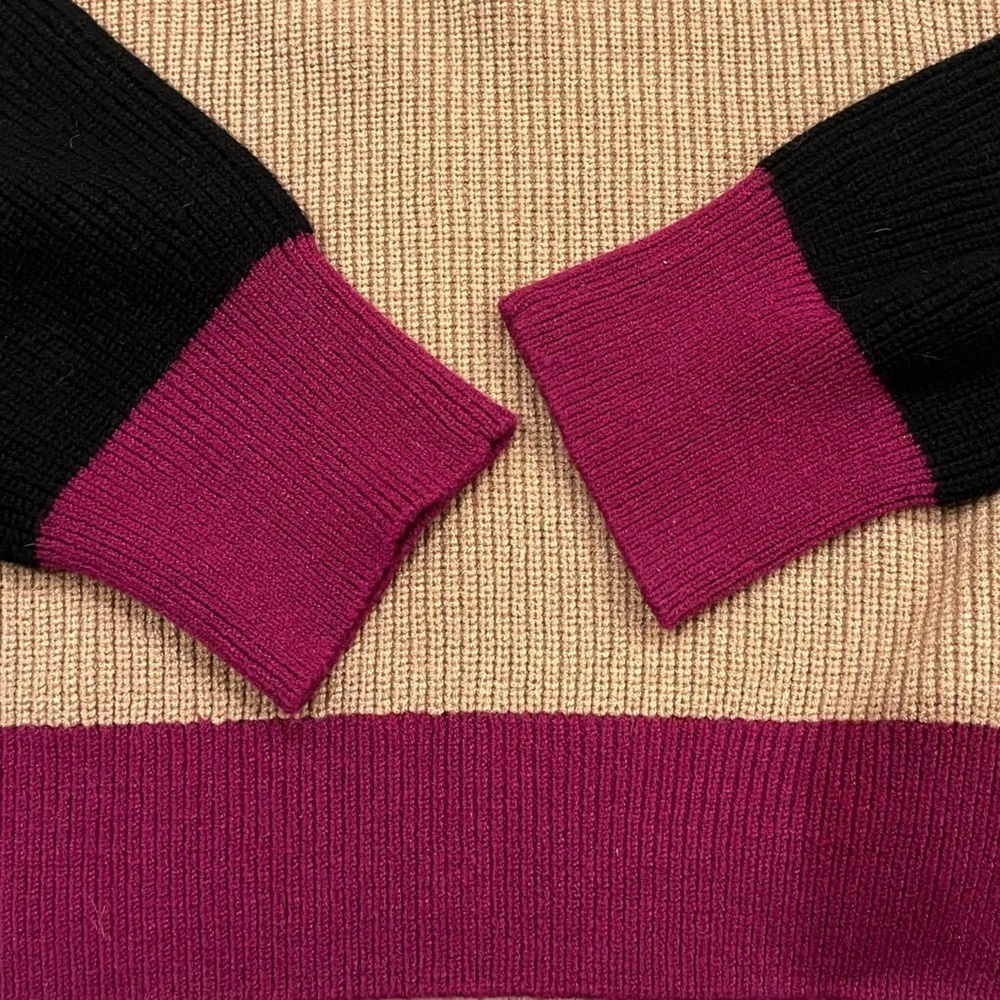 Express Oversized Color Block Sweater Medium Tan Pink Raspberry Black - Picture 11 of 13